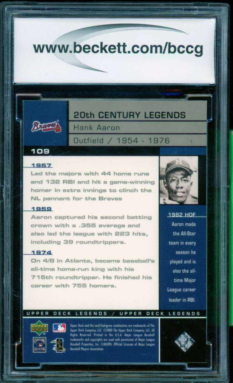 Hank Aaron Card 2000 Upper Deck Legends #109 BGS BCCG 10 Image 2