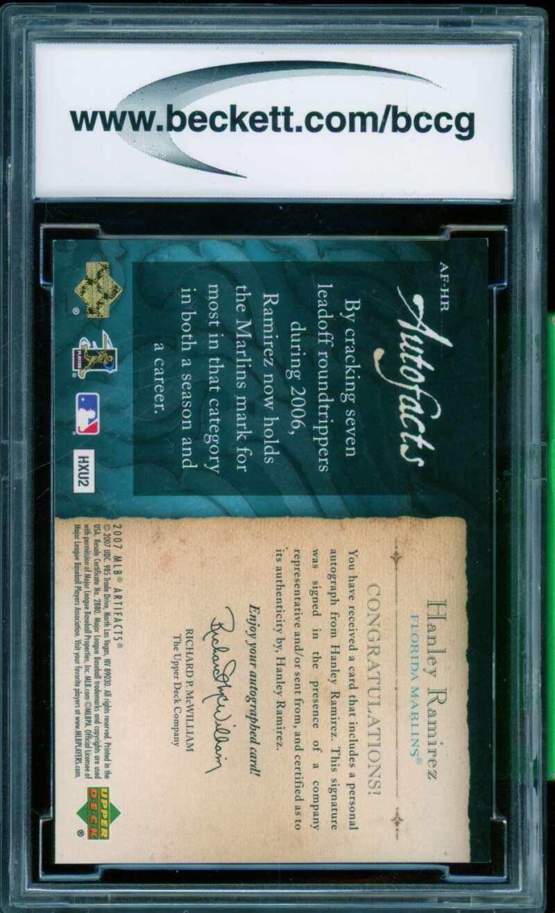 Hanley Ramirez Rookie Card 2007 Artifacts Autofacts #HR BGS BCCG 10 Image 2