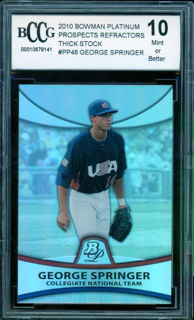 George Springer Rookie 2010 Bowman Platinum Prospect Thick Ref #Pp48 BGS BCCG 10 Image 1