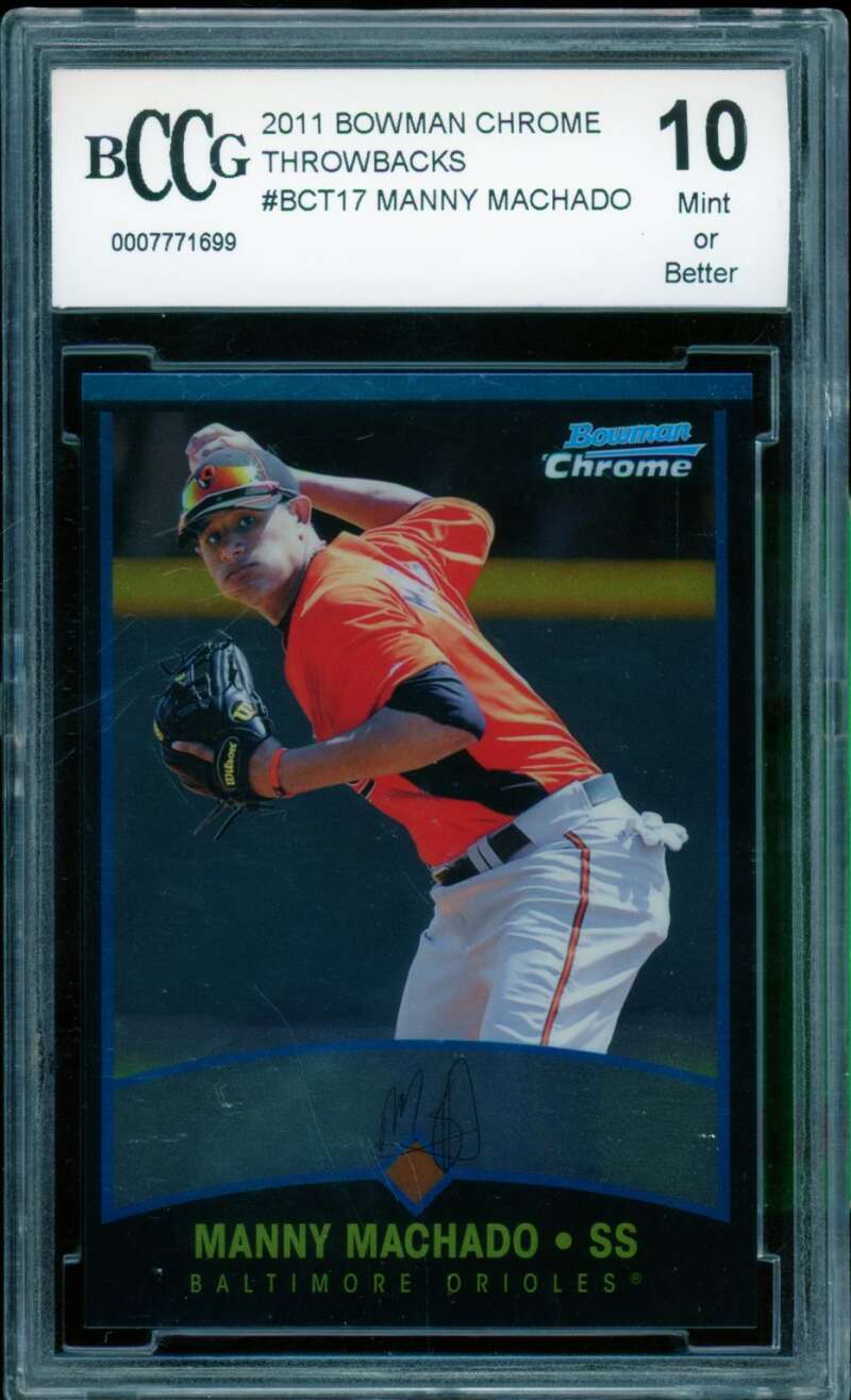 Manny Machado Rookie Card 2011 Bowman Chrome Throwbacks #Bct17 BGS BCCG 10 Image 1