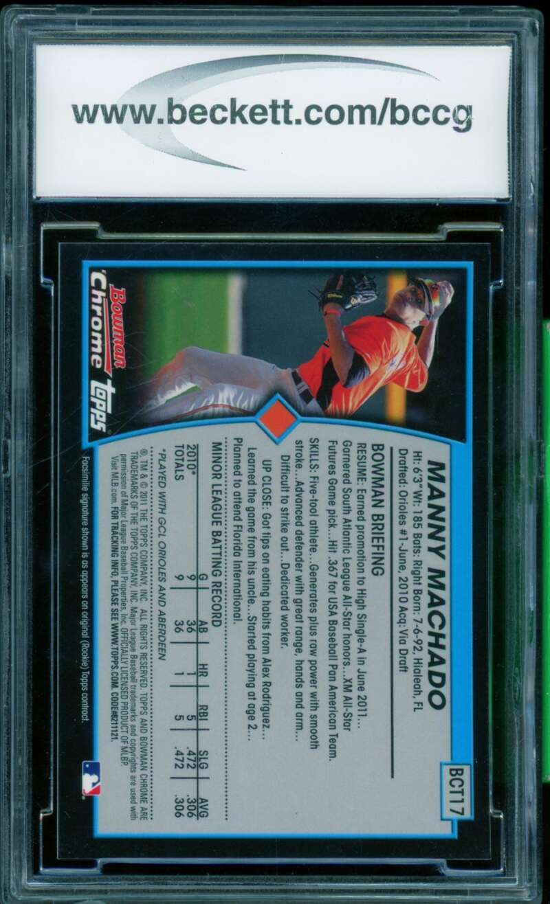 Manny Machado Rookie Card 2011 Bowman Chrome Throwbacks #Bct17 BGS BCCG 10 Image 2