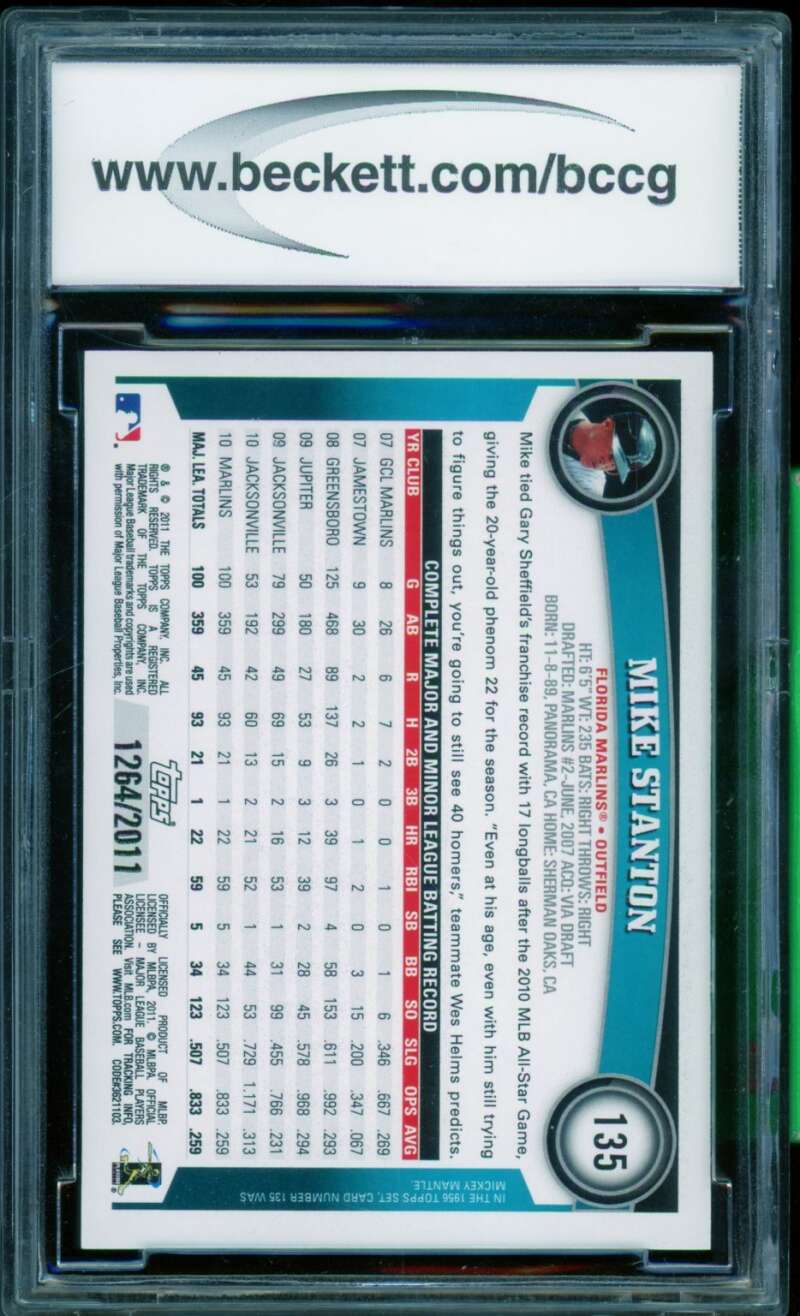 Mike Stanton Card 2011 Topps Gold #135 BGS BCCG 9 Image 2