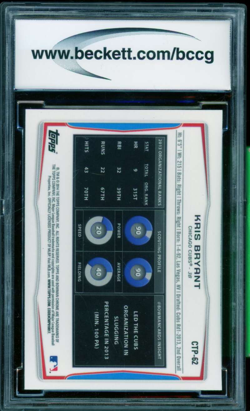 Kris Bryant Rookie Card 2014 Bowman Chrome Draft #Ctp62 BGS BCCG 10 Image 2