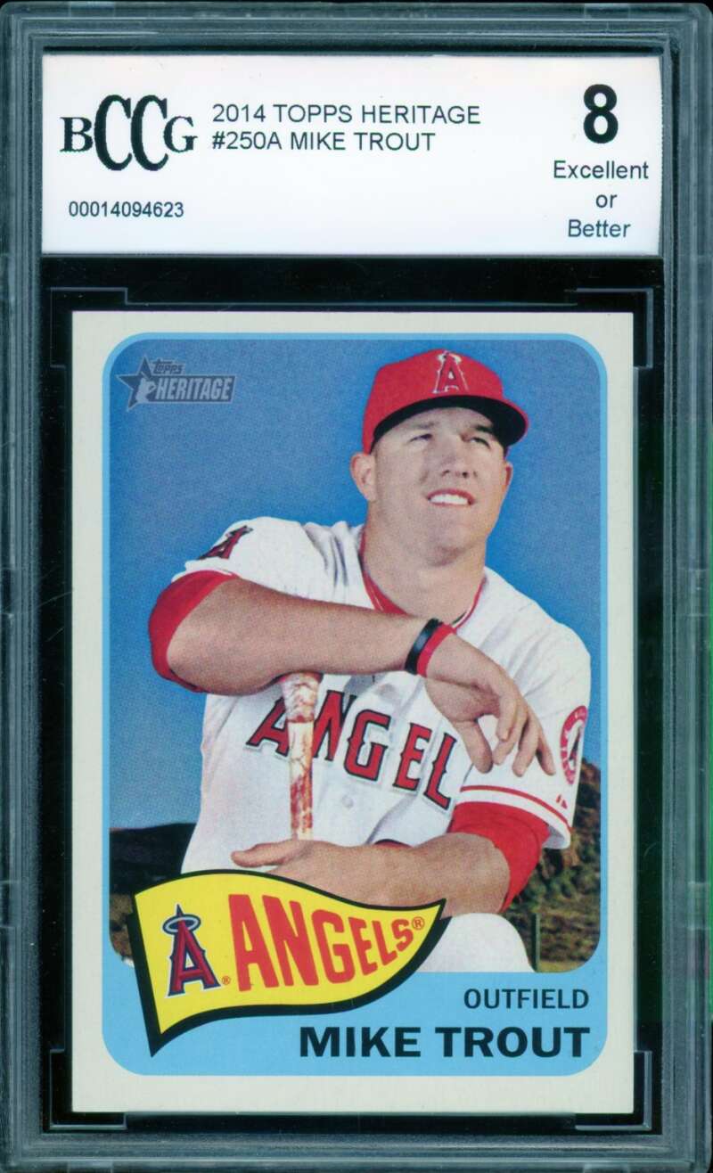 Mike Trout Card 2014 Topps Heritage #250A BGS BCCG 8 Image 1