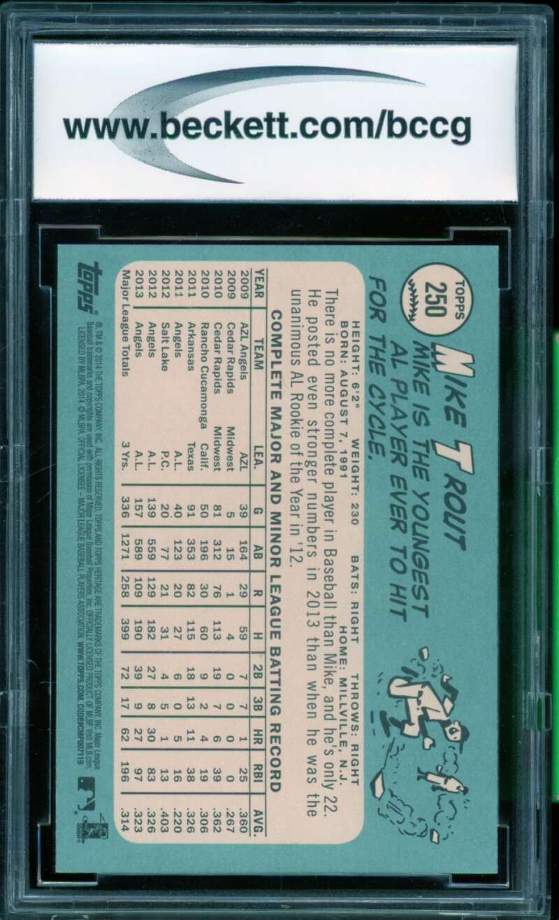 Mike Trout Card 2014 Topps Heritage #250A BGS BCCG 8 Image 2
