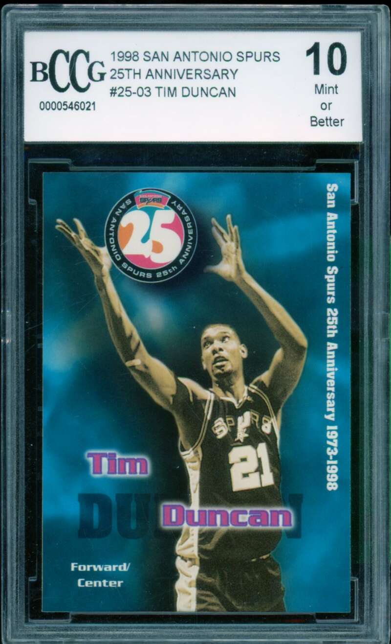 Tim Duncan Card 1998-99 San Antonio Spurs 25th Anniversary #25-03 BGS BCCG 10 Image 1