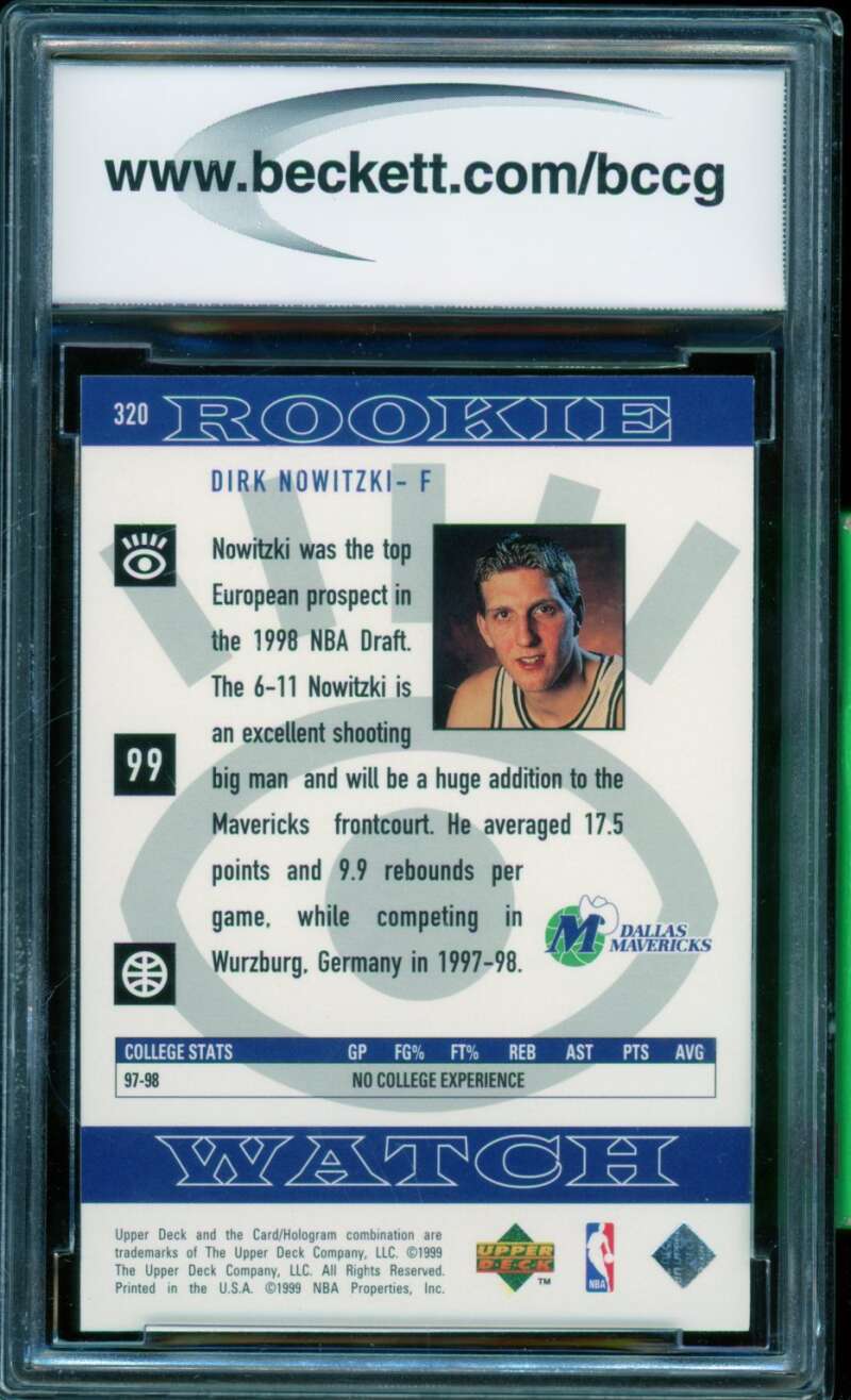 Dirk Nowitzki Rookie Card 1998-99 Upper Deck #320 BGS BCCG 9 Image 2