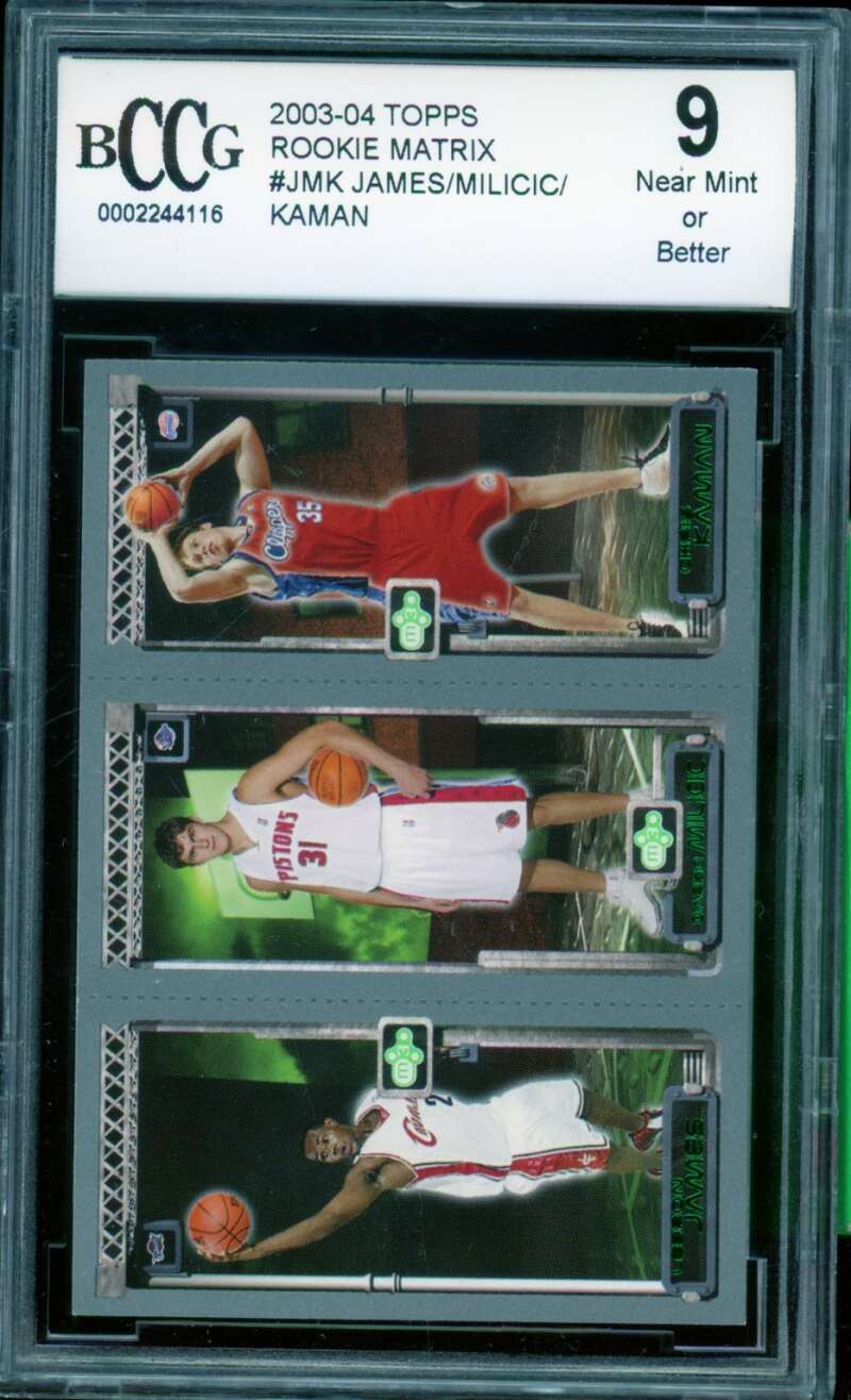 Lebron James/Milicic/Kaman Rookie 2003-04 Topps Rookie Matrix #Jmk BGS BCCG 9 Image 1