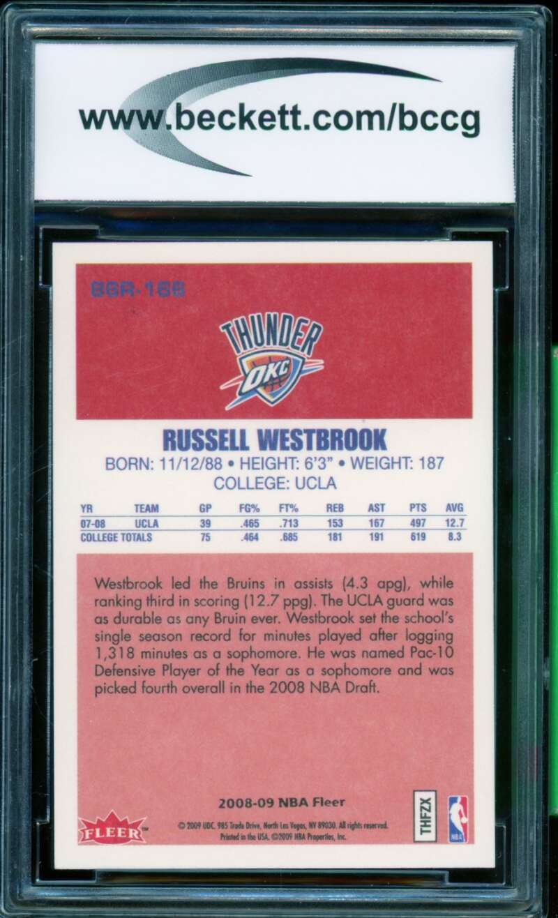 Russell Westbrook Rookie Card 2008-09 Fleer 1986-87 Rookies #86R166 BGS BCCG 10 Image 2