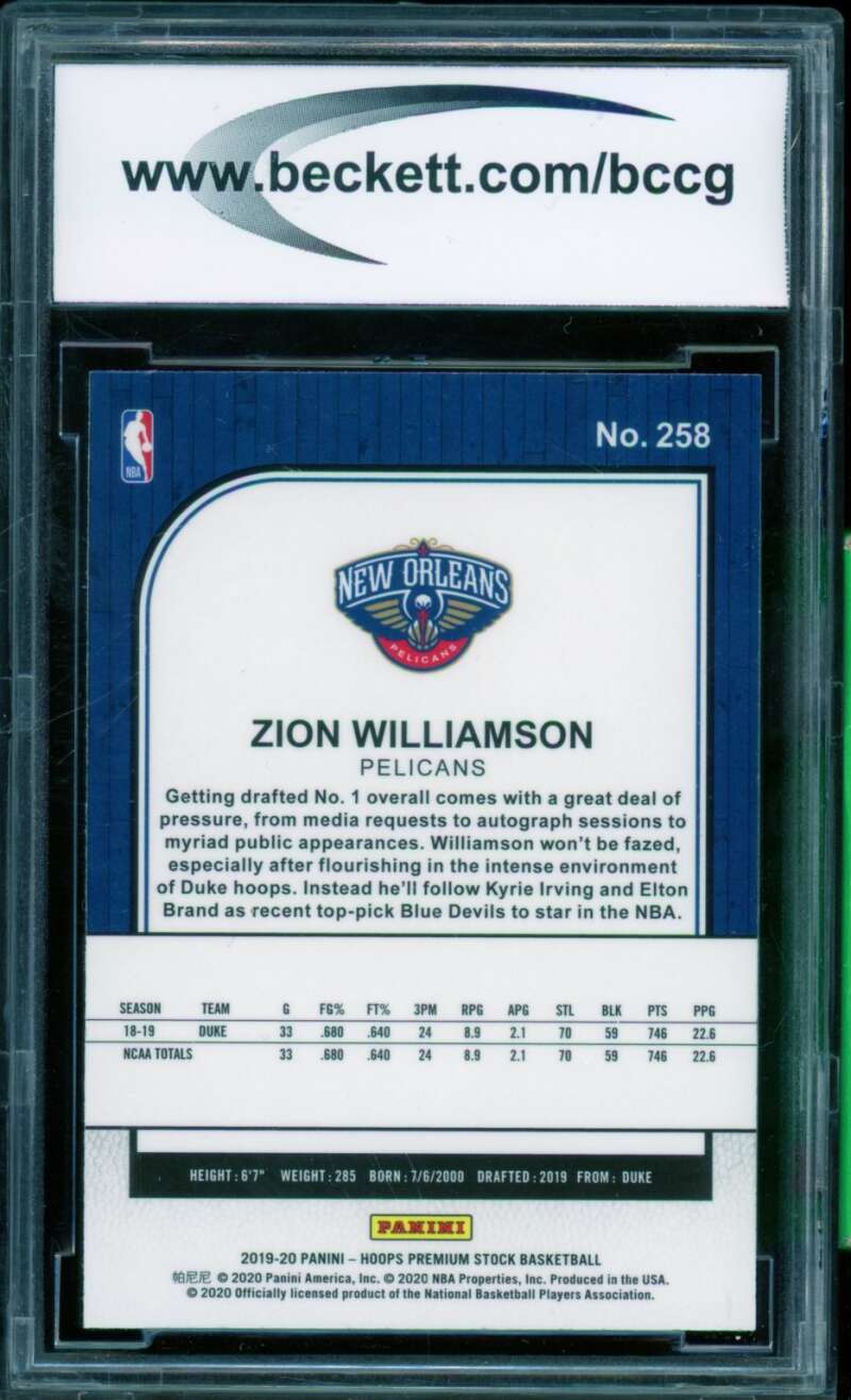 Zion Williamson Rookie Card 2019-20 Hoops Premium Stock #258 BGS BCCG 10 Image 2