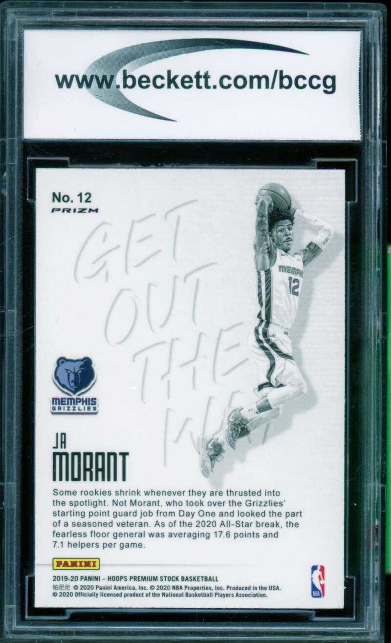 Ja Morant Rookie 2019-20 Hoops Premium Stock Get Out Of The Way #12 BGS BCCG 9 Image 2