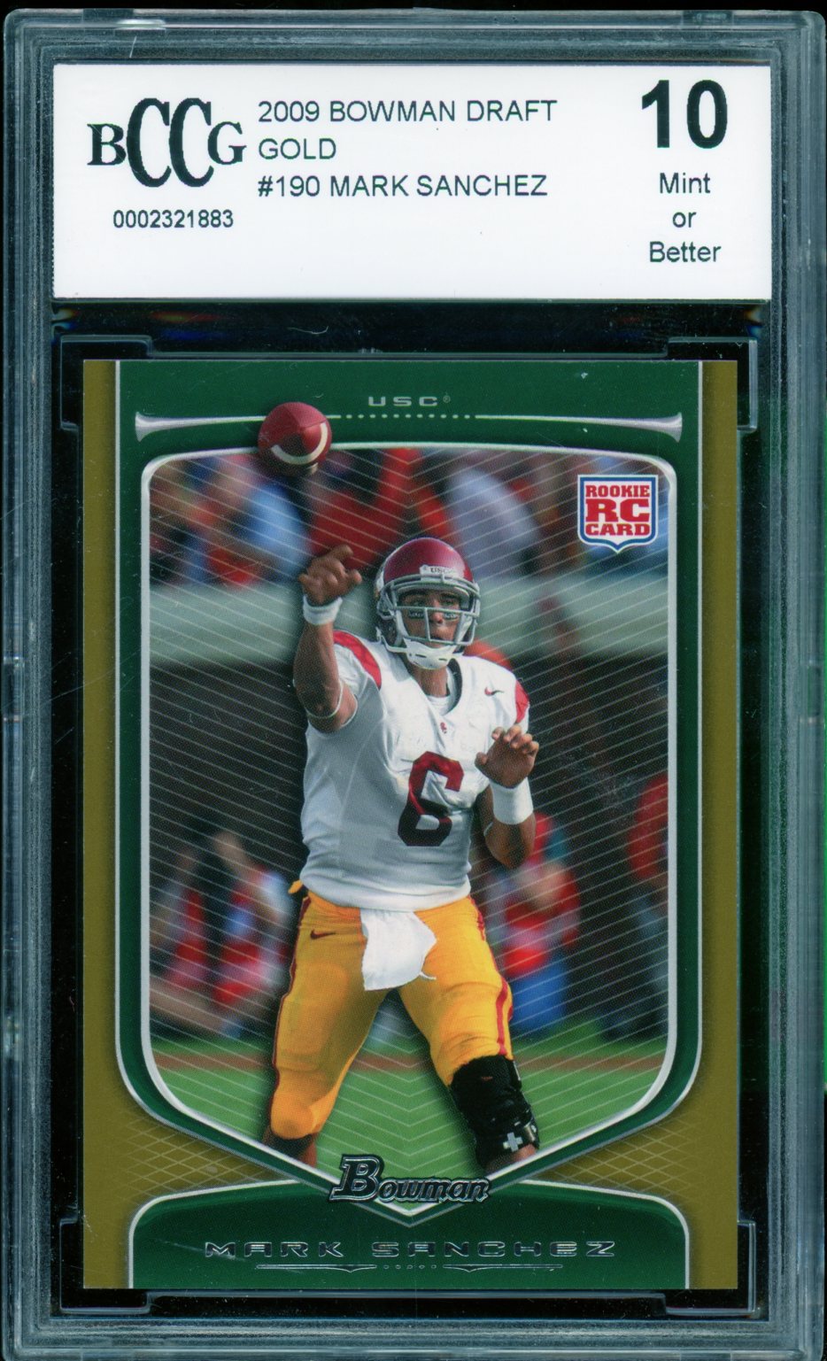 Mark Sanchez Rookie Card 2009 Bowman Draft Gold (6/10) #190 BGS BCCG 10 Image 1