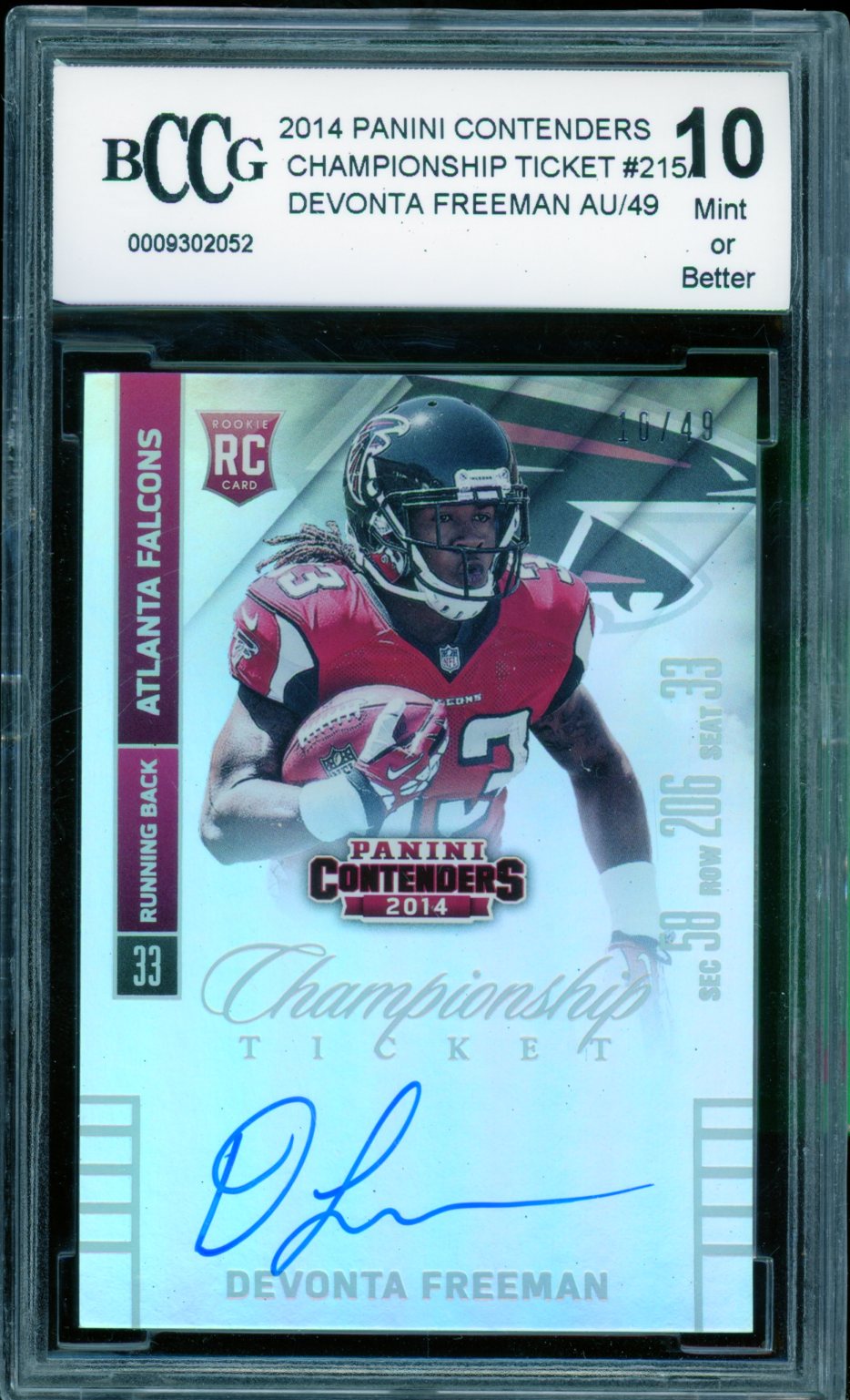 Devonta Freeman Rookie Card 2014 Panini Contenders Champ Ticket #215 BGS BCCG 10 Image 1