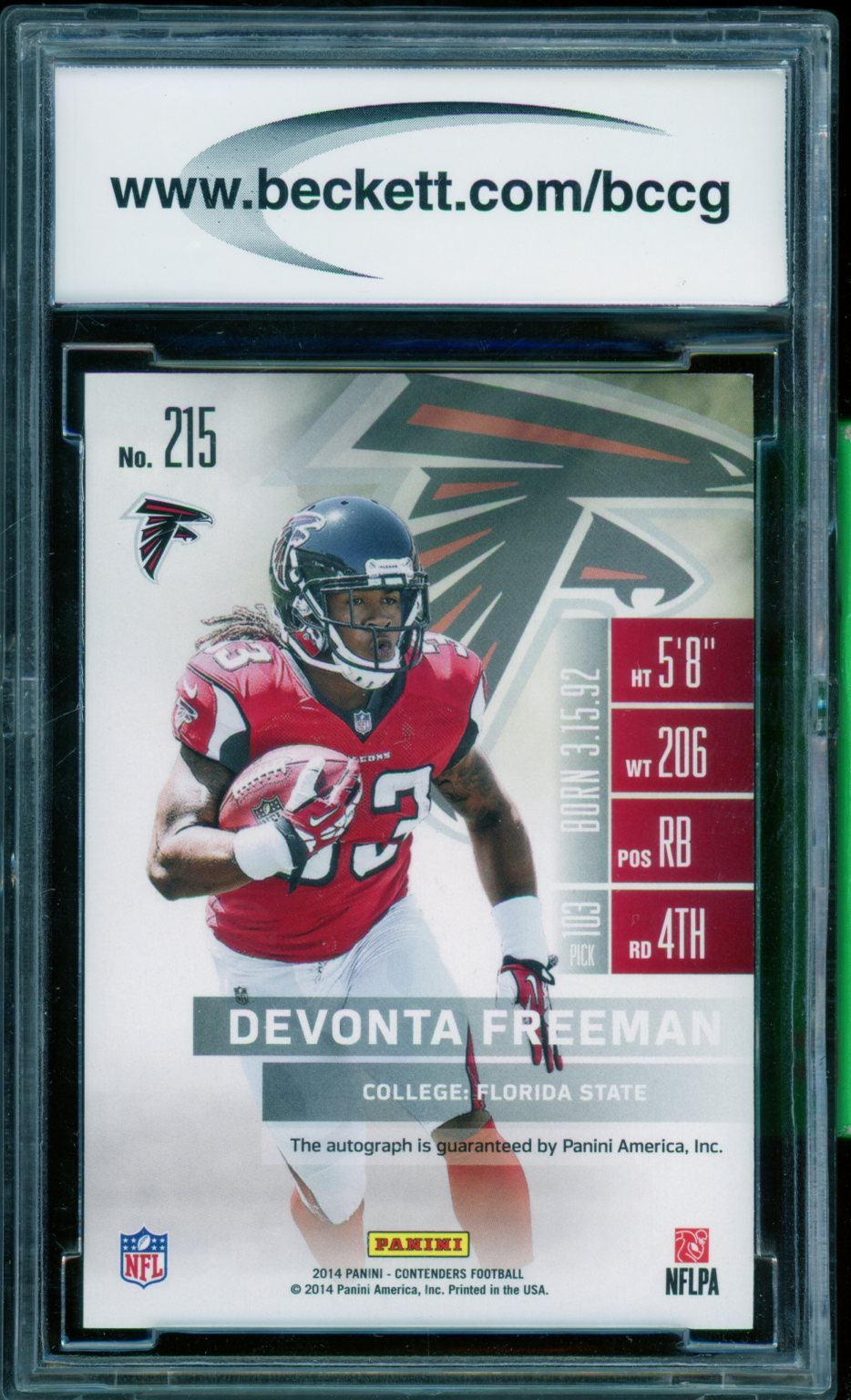 Devonta Freeman Rookie Card 2014 Panini Contenders Champ Ticket #215 BGS BCCG 10 Image 2