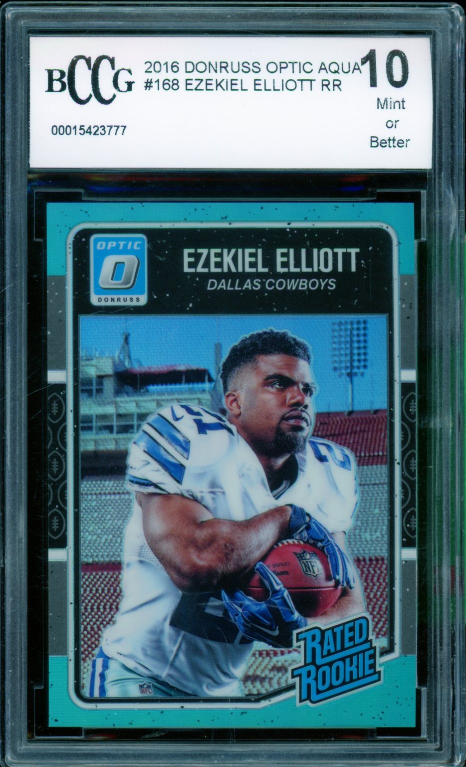 Ezekiel Elliott Rookie Card 2016 Donruss Optic Aqua #168 BGS BCCG 10 Image 1
