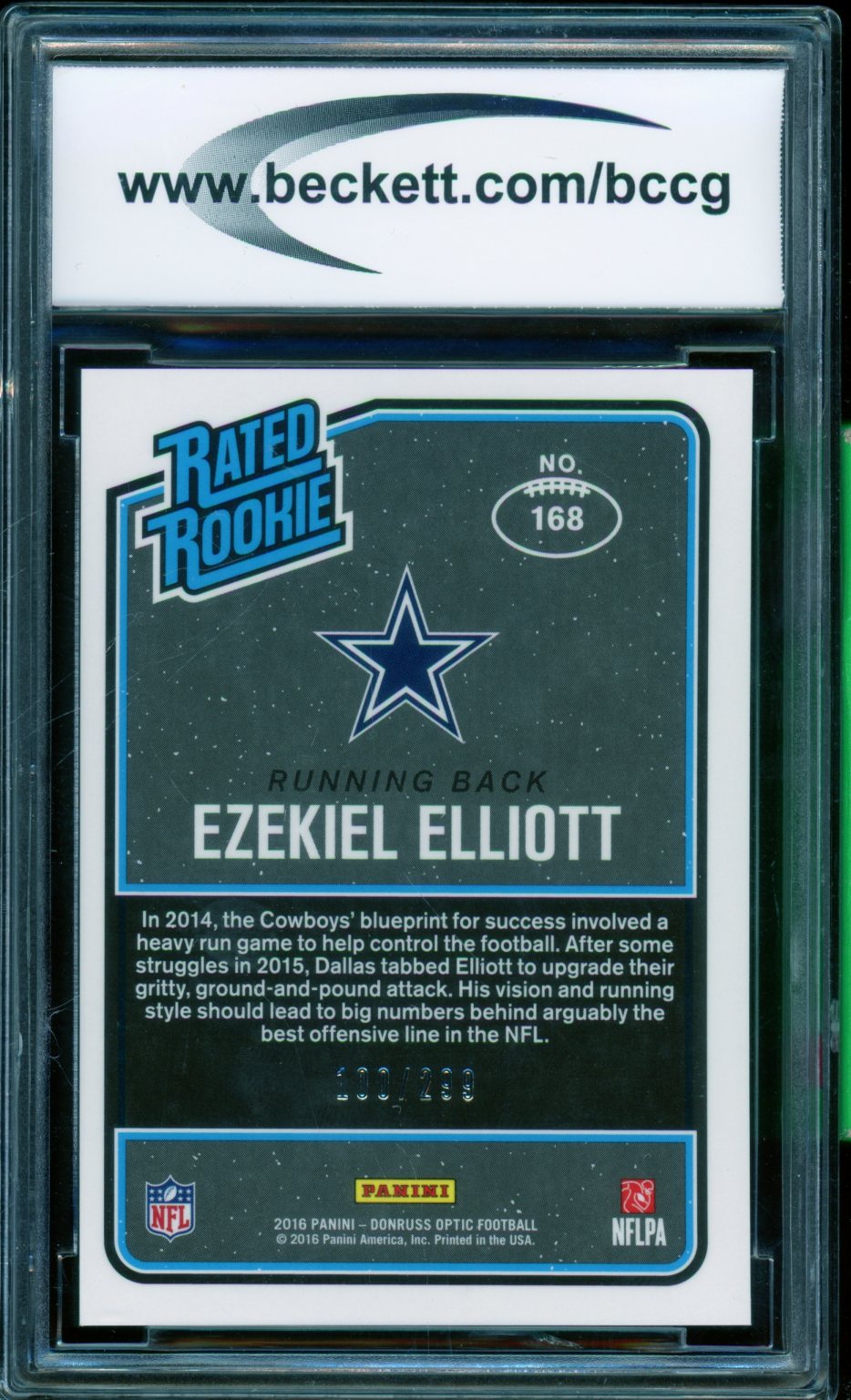 Ezekiel Elliott Rookie Card 2016 Donruss Optic Aqua #168 BGS BCCG 10 Image 2