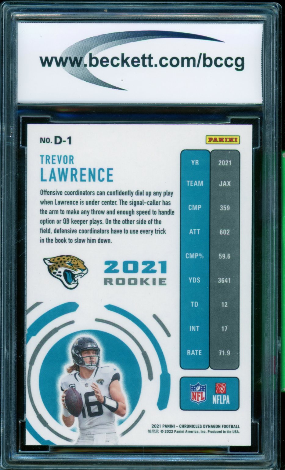 Trevor Lawrence Rookie 2021 Panini Chronicles Dynagon Rookies #1 BGS BCCG 10 Image 2