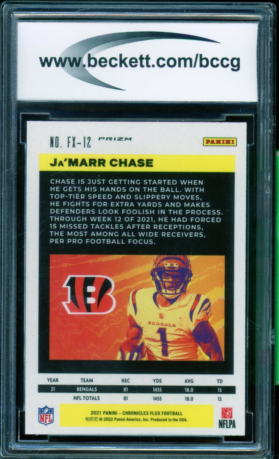 Ja'Marr Chase Rookie 2021 Panini Chronicles Flux Rookies Silver #12 BGS BCCG 10 Image 2