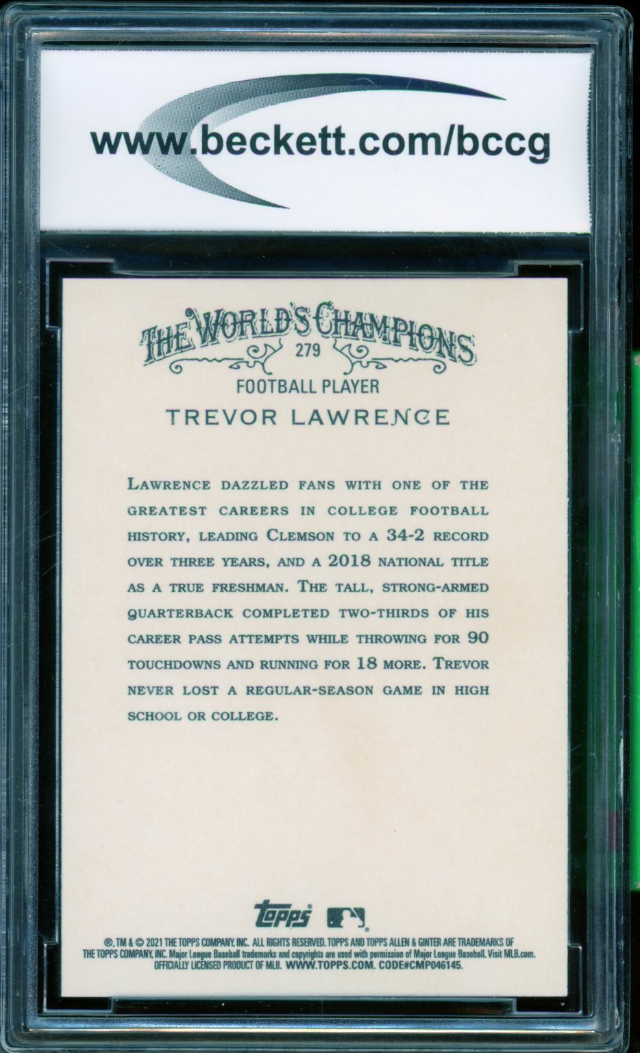 Trevor Lawrence Rookie Card 2021 Topps Allen Ginter #279 BGS BCCG 10 Image 2
