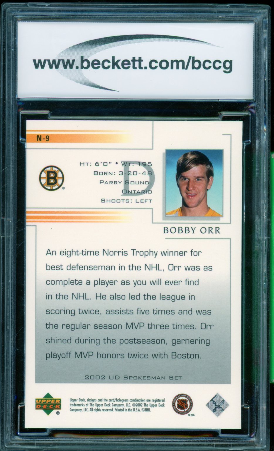 Bobby Orr Card 2002-03 Upper Deck National Convention #N9 PSA 10 Image 2