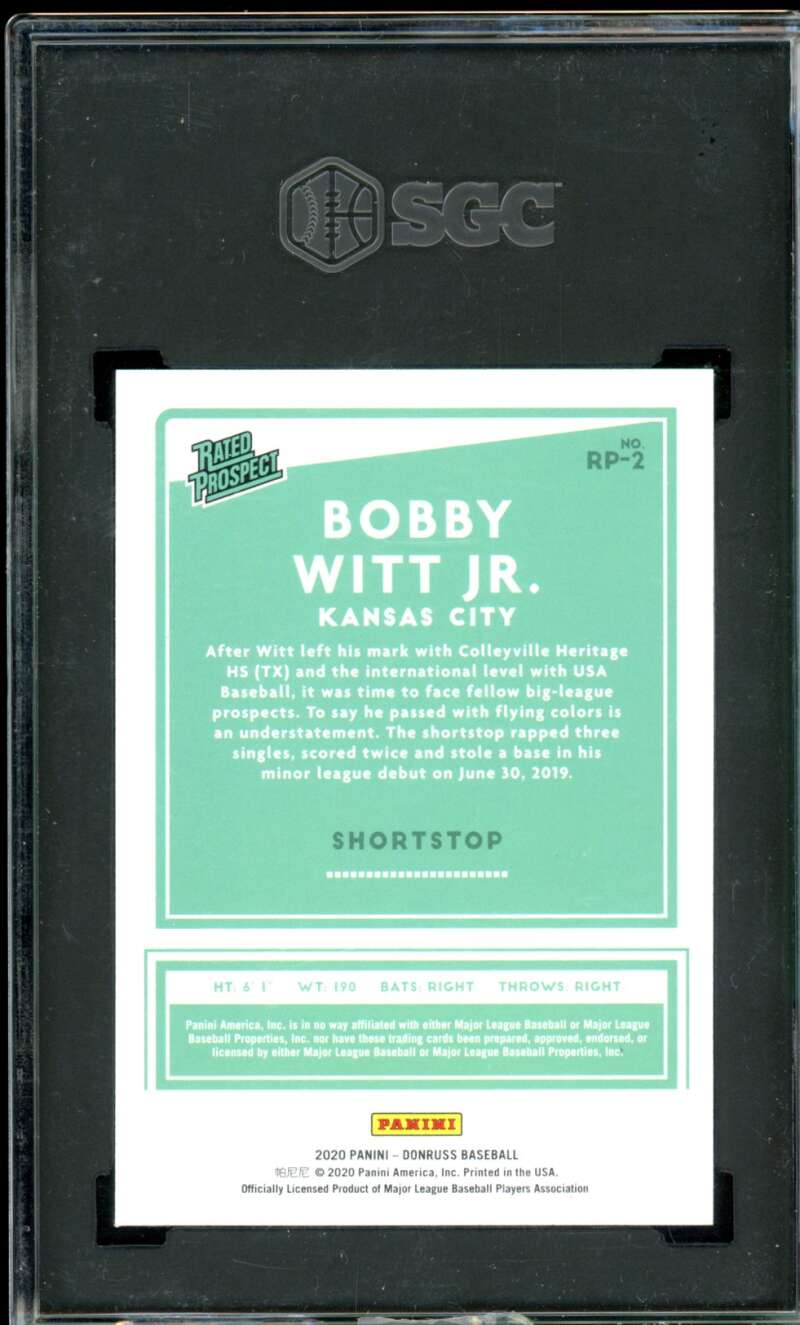 Bobby Witt Jr Rookie Card 2020 Donruss Pink Fireworks #RP-2 SGC 9 Image 2