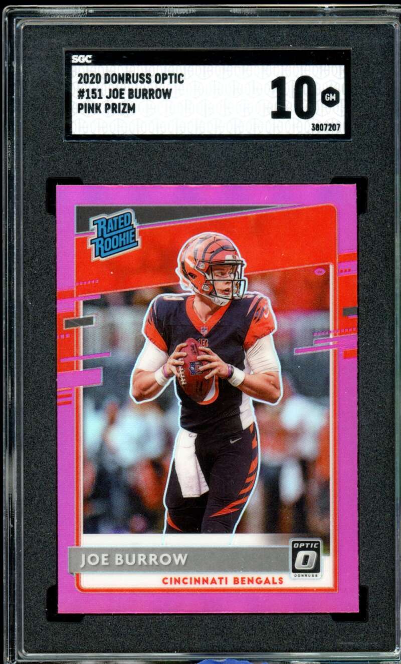 Joe Burrow Rookie Card 2020 Donruss Optic Pink Prizm #151 SGC 10 Image 1