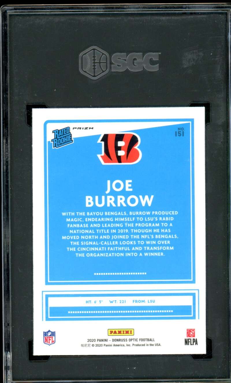Joe Burrow Rookie Card 2020 Donruss Optic Pink Prizm #151 SGC 10 Image 2