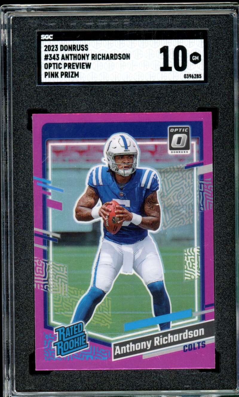 Anthony Richardson Rookie Card 2023 Donruss Optic Preview Pink Prizm #343 SGC 10 Image 1