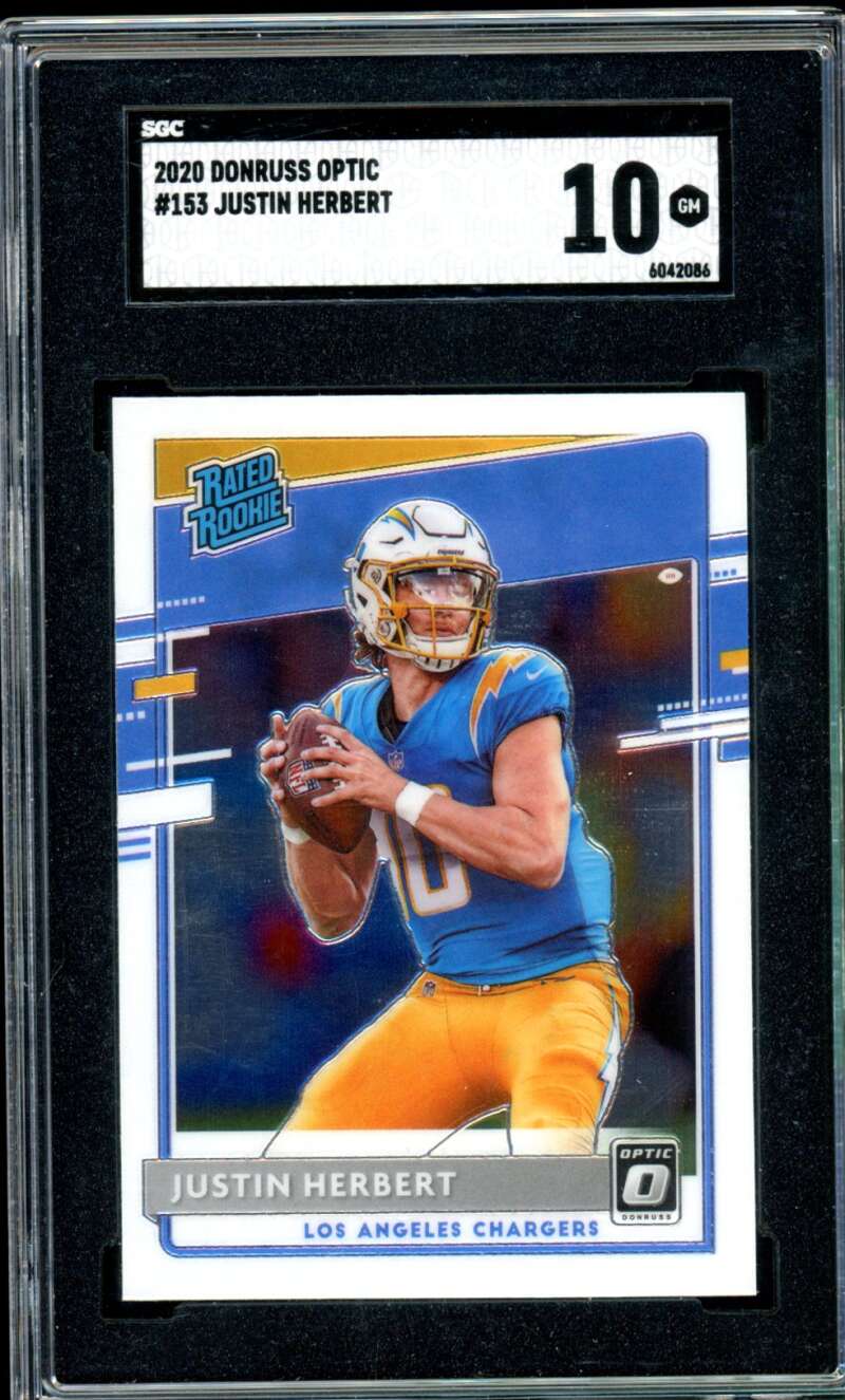 Justin Herbert Rookie Card 2020 Donruss Optic #153 SGC 10 Image 1
