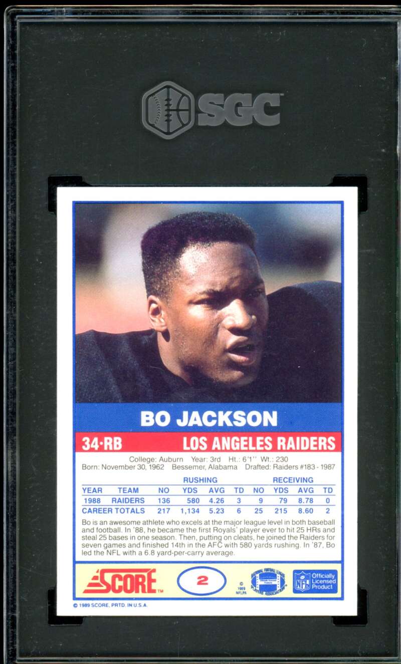 Bo Jackson Card 1989 Score #2 SGC 9.5 Image 2