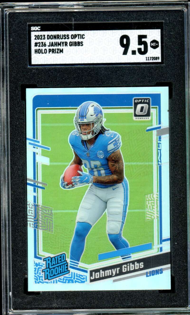 Jahmyr Gibbs Rookie Card 2023 Donruss Optic Holo Prizm #236 SGC 9.5 Image 1