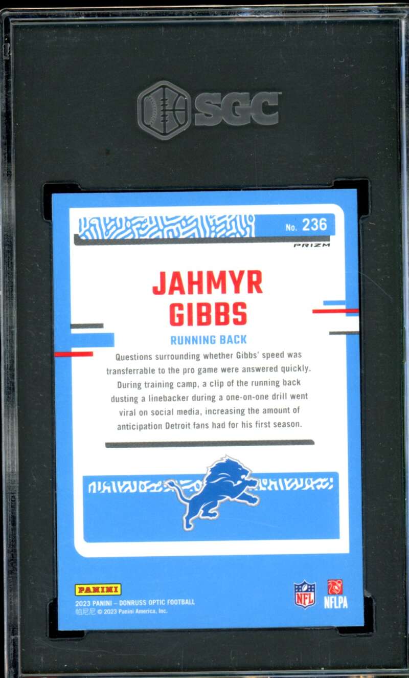 Jahmyr Gibbs Rookie Card 2023 Donruss Optic Holo Prizm #236 SGC 9.5 Image 2