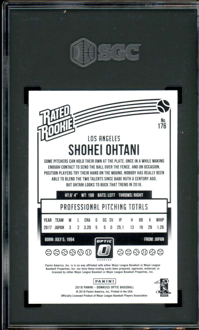 Shohei Ohtani Rookie Card 2018 Donruss Optic #176 SGC 9 Image 2