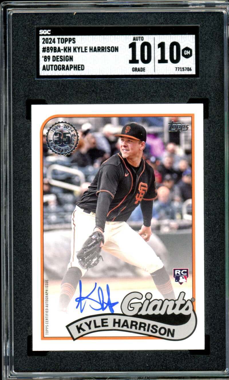 Kyle Harrison Rookie Card 2024 Topps 89 design autograph #89Ba-Kh SGC 10 Image 1