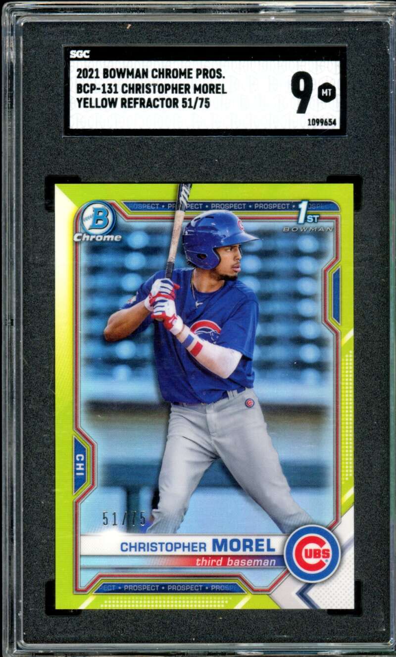 Christopher Morel Rookie 2021 Bowman Chrome Prospects Yellow Refractor #31 SGC 9 Image 1