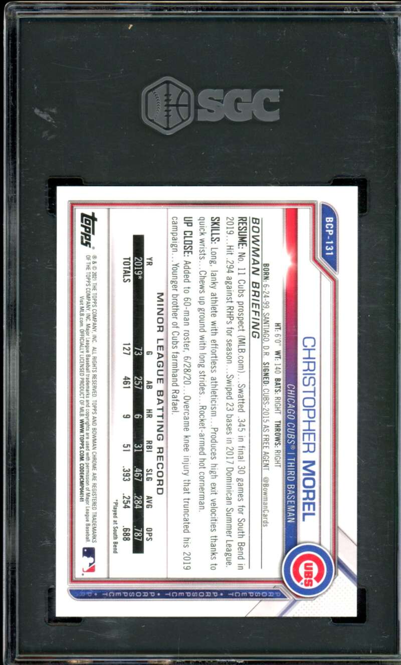 Christopher Morel Rookie 2021 Bowman Chrome Prospects Yellow Refractor #31 SGC 9 Image 2