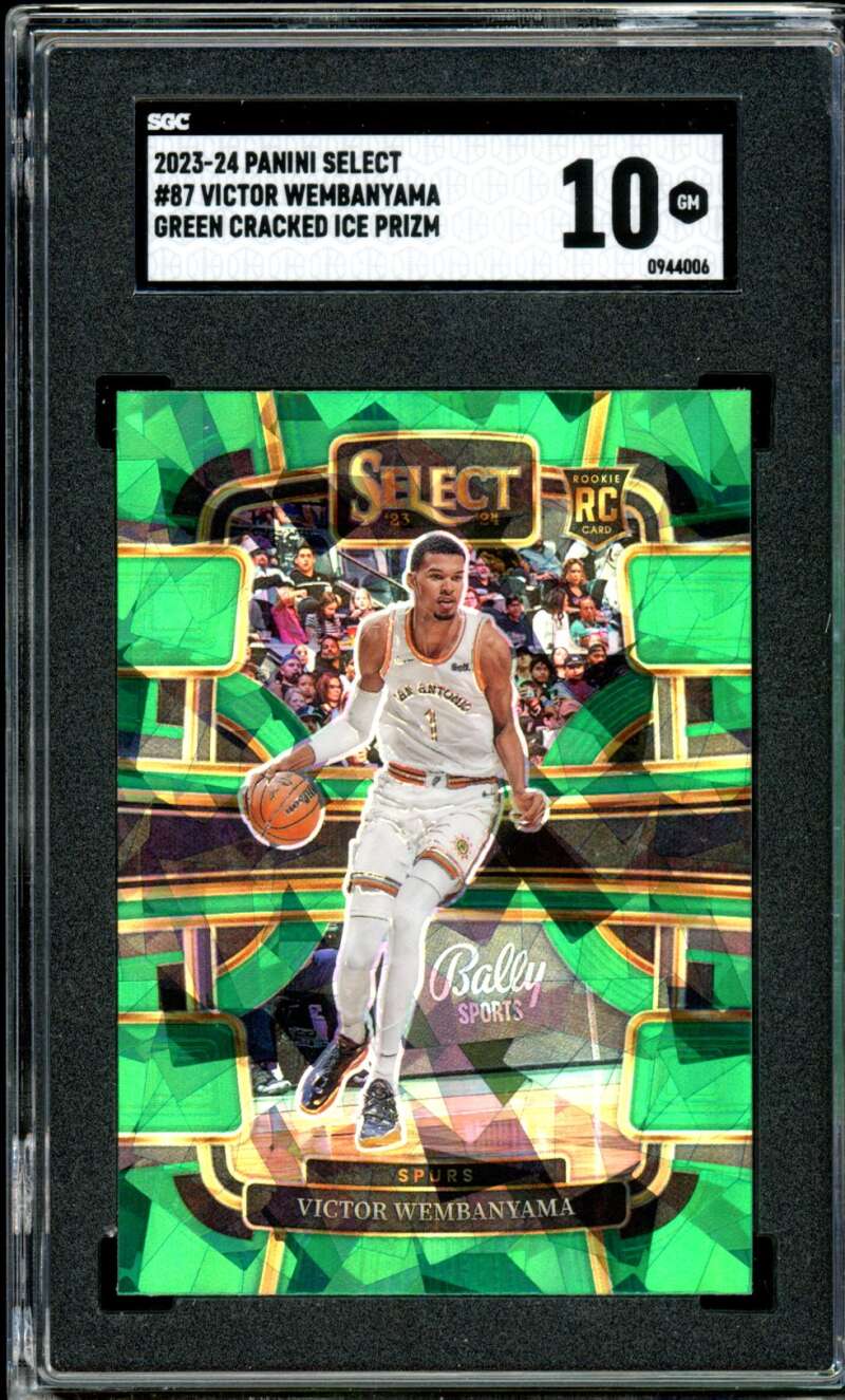 Victor Wembanyama Rookie 2023 Panini Select Green Cracked Ice Prizm #87 SGC 10 Image 1