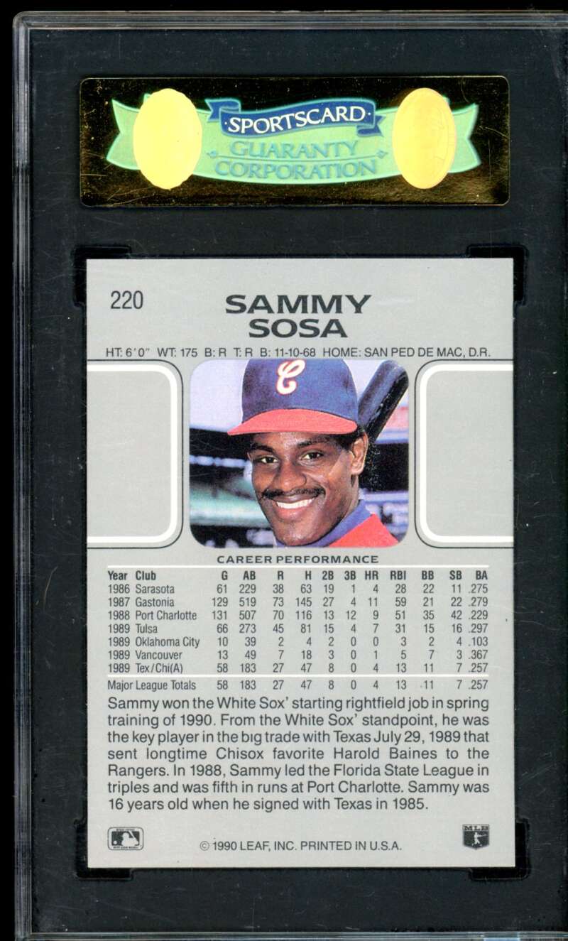 Sammy Sosa Rookie Card 1990 Leaf #220 SGC 8.5 Image 2