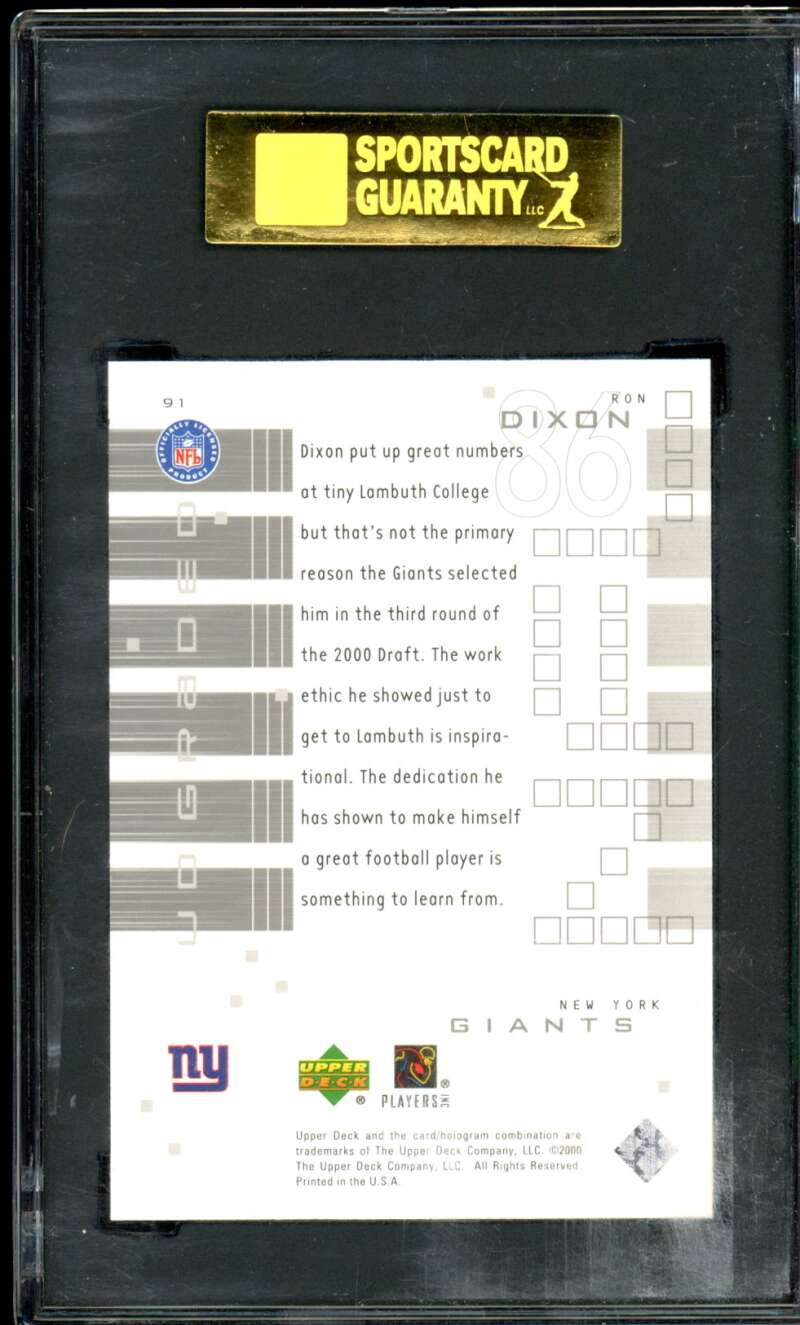 Ron Dixon Rookie Card 2000 UD Graded #91 SGC 9 Image 2