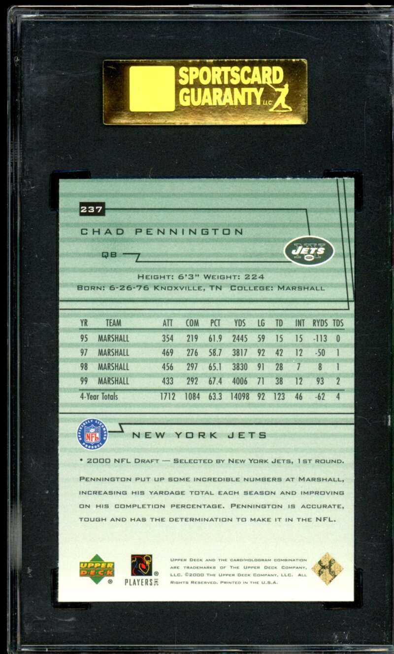 Chad Pennington Rookie Card 2000 UD Encore #237 SGC 9 Image 2