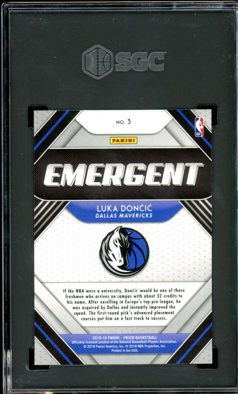 Luka Doncic Rookie Card 2018-19 Panini Prizm Emergent #3 SGC 9.5 Image 2