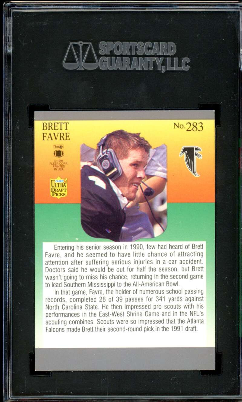 Brett Favre Rookie Card 1991 Ultra #283 SGC 9 Image 2