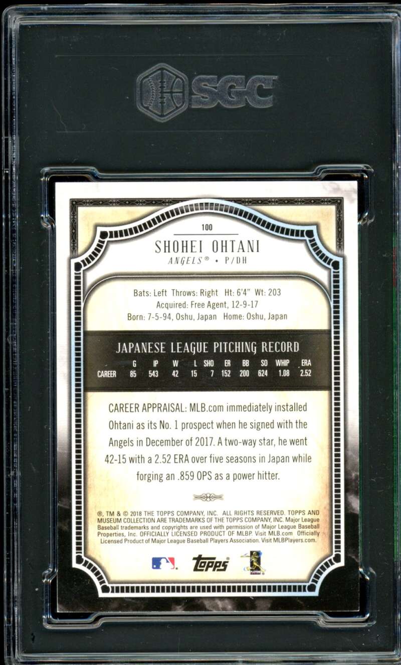 Shohei Ohtani Rookie Card 2018 Topps Museum Collection #100 SGC 8 Image 2