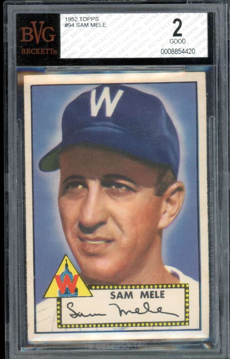 Sam Mele Card 1952 Topps #94 BGS BVG 2 Image 1