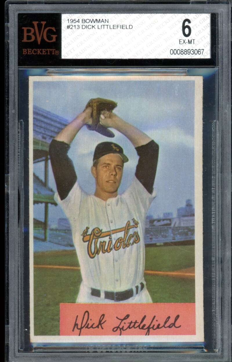 Dick Littlefield Card 1954 Bowman #213 BGS BVG 6 Image 1