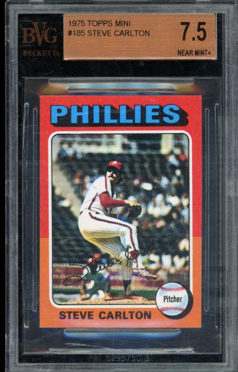 Steve Carlton Card 1975 Topps Mini #185 BGS BVG 7.5 Image 1