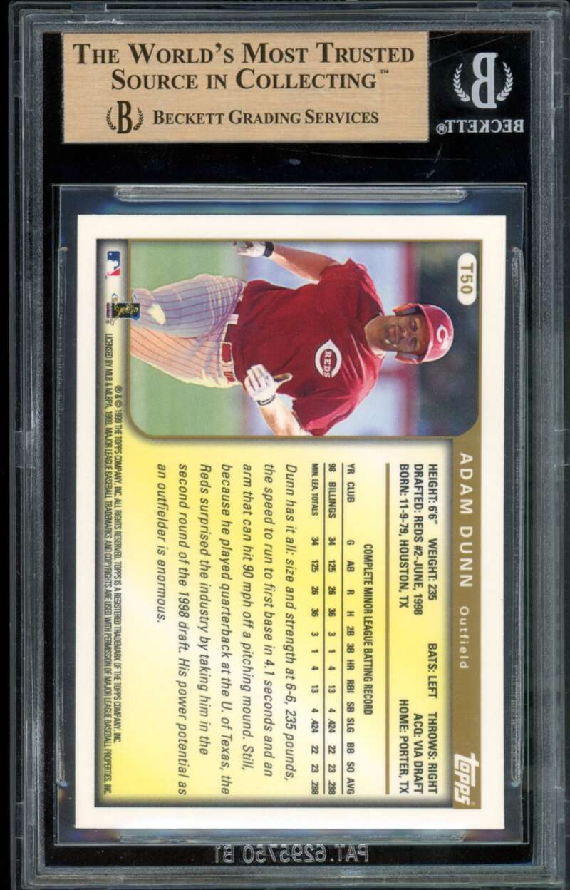Adam Dunn Rookie Card 1999 Topps Traded #T50 BGS 9.5 Image 2