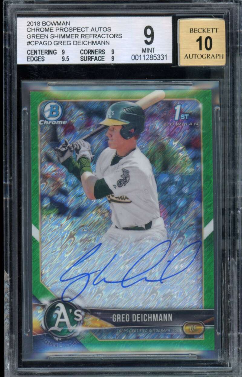 Greg Deichmann RC 2018 Bowman Chrome Prospect Green Shimmer Auto #CPAGD BGS 9 Image 1