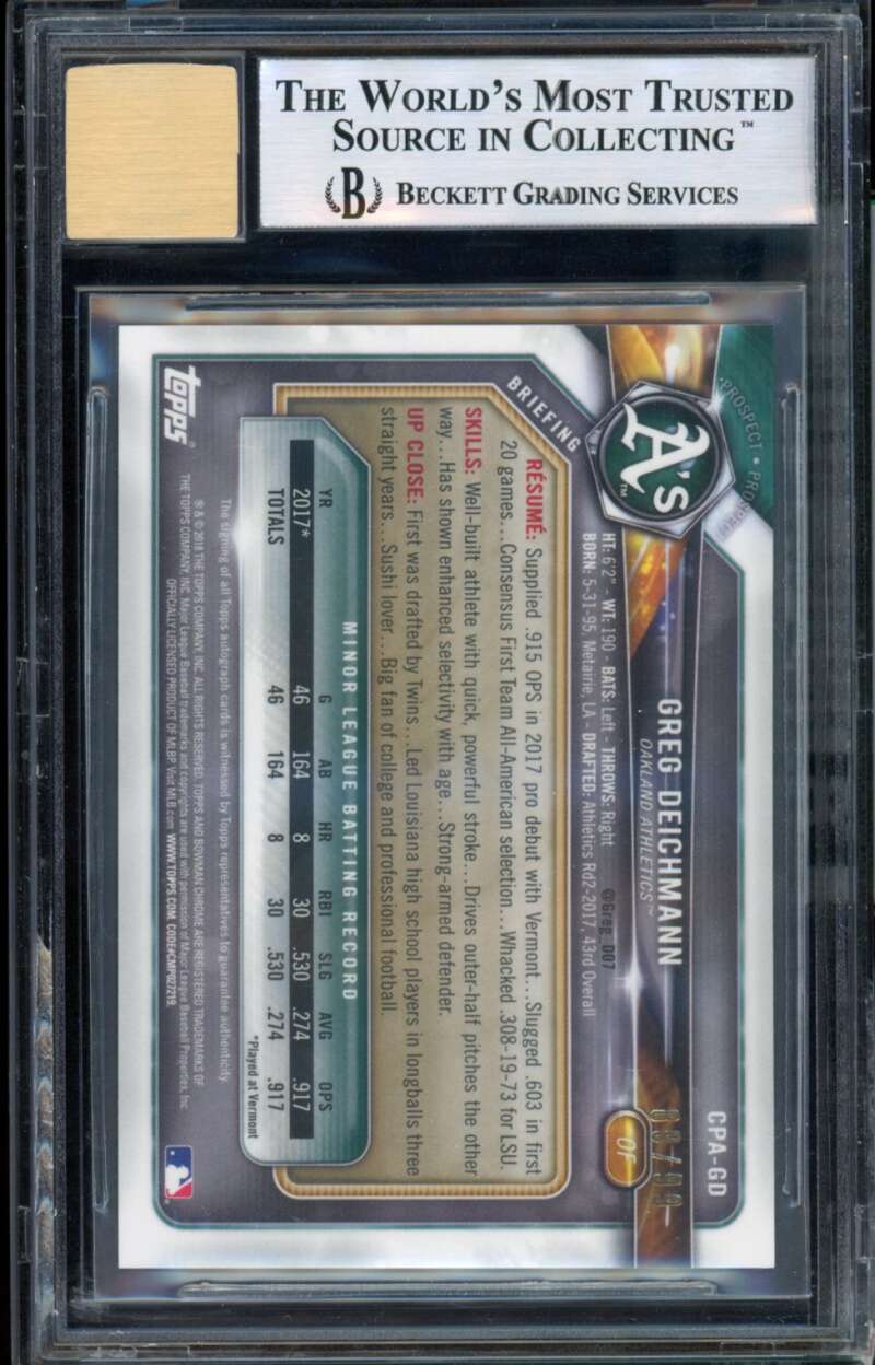 Greg Deichmann RC 2018 Bowman Chrome Prospect Green Shimmer Auto #CPAGD BGS 9 Image 2