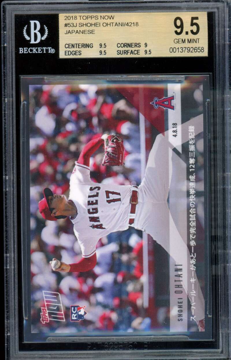 Shohei Ohtani Rookie Card 2018 Topps Now #53J BGS 9.5 Image 1